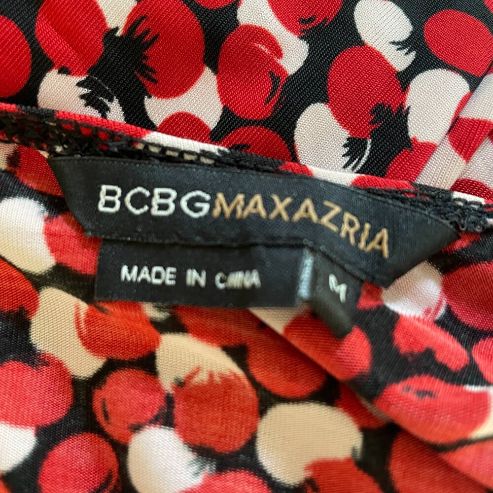 BCBG MAX AZRIA Summer SUndress ruched Italian Summer Red Print (tomatoes?) MED - Picture 6 of 6